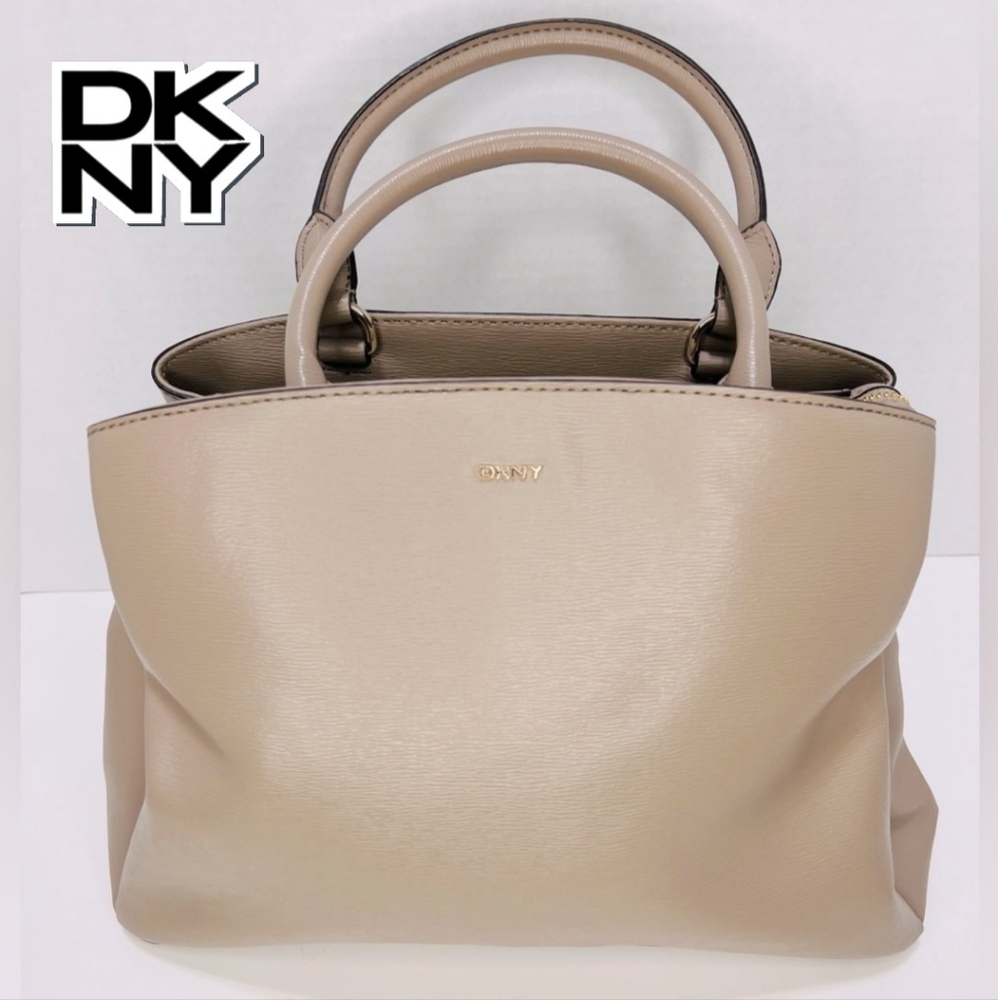 DKNY - Paige Satchel - Dark Tan/Light Khaki Crossbody Bag - Picture 2 of 11